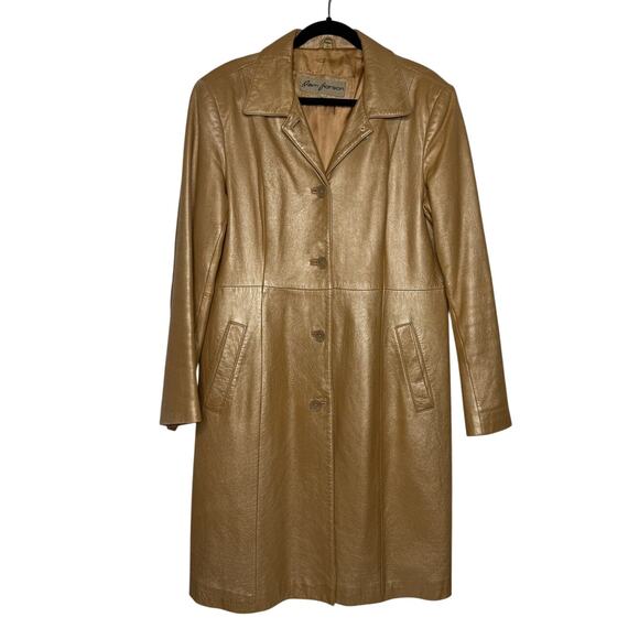 Rem Garson Jackets & Blazers - Metallic Gold Leather Coat|Vintage Tailored Statement Jacket Y2K